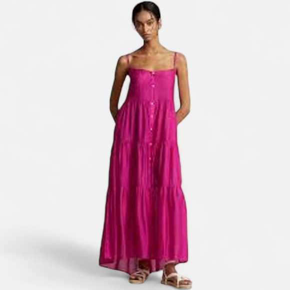 Polo Ralph Lauren Dresses & Skirts - NWT POLO RALPH LAUREN Quinn Tiered Button Front Maxi Dress Hot Pink Small